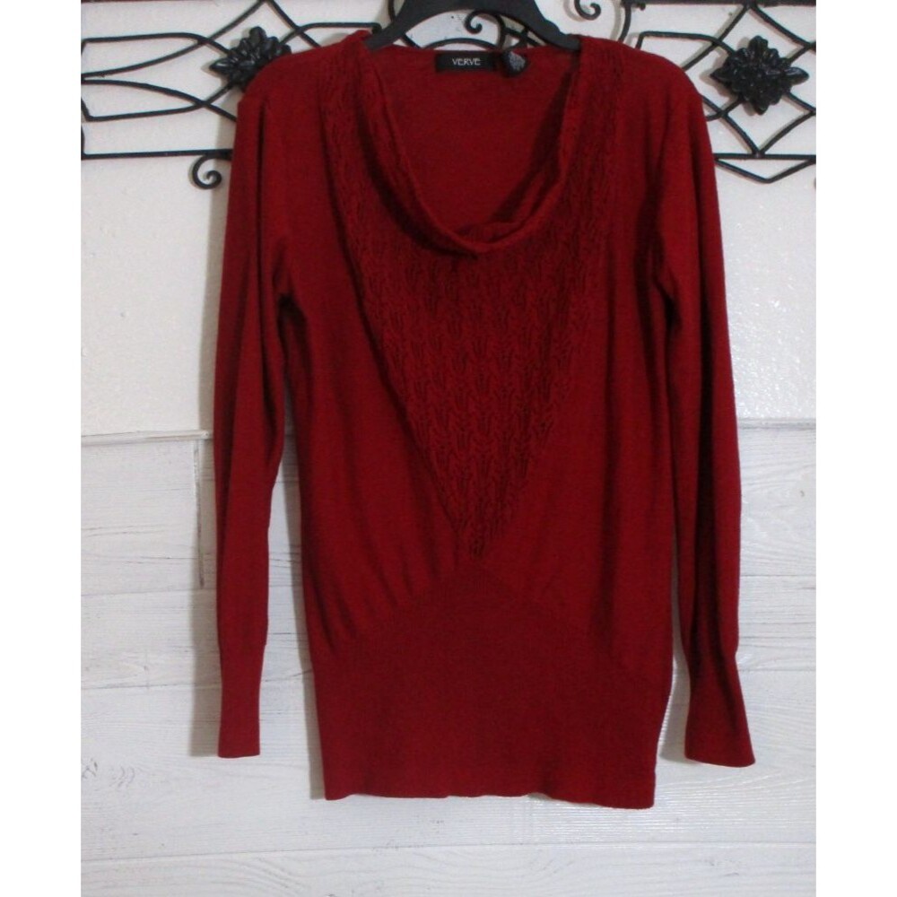 VERVE Women's Knit Top Size M Long Sleeve Red Cowl Neck